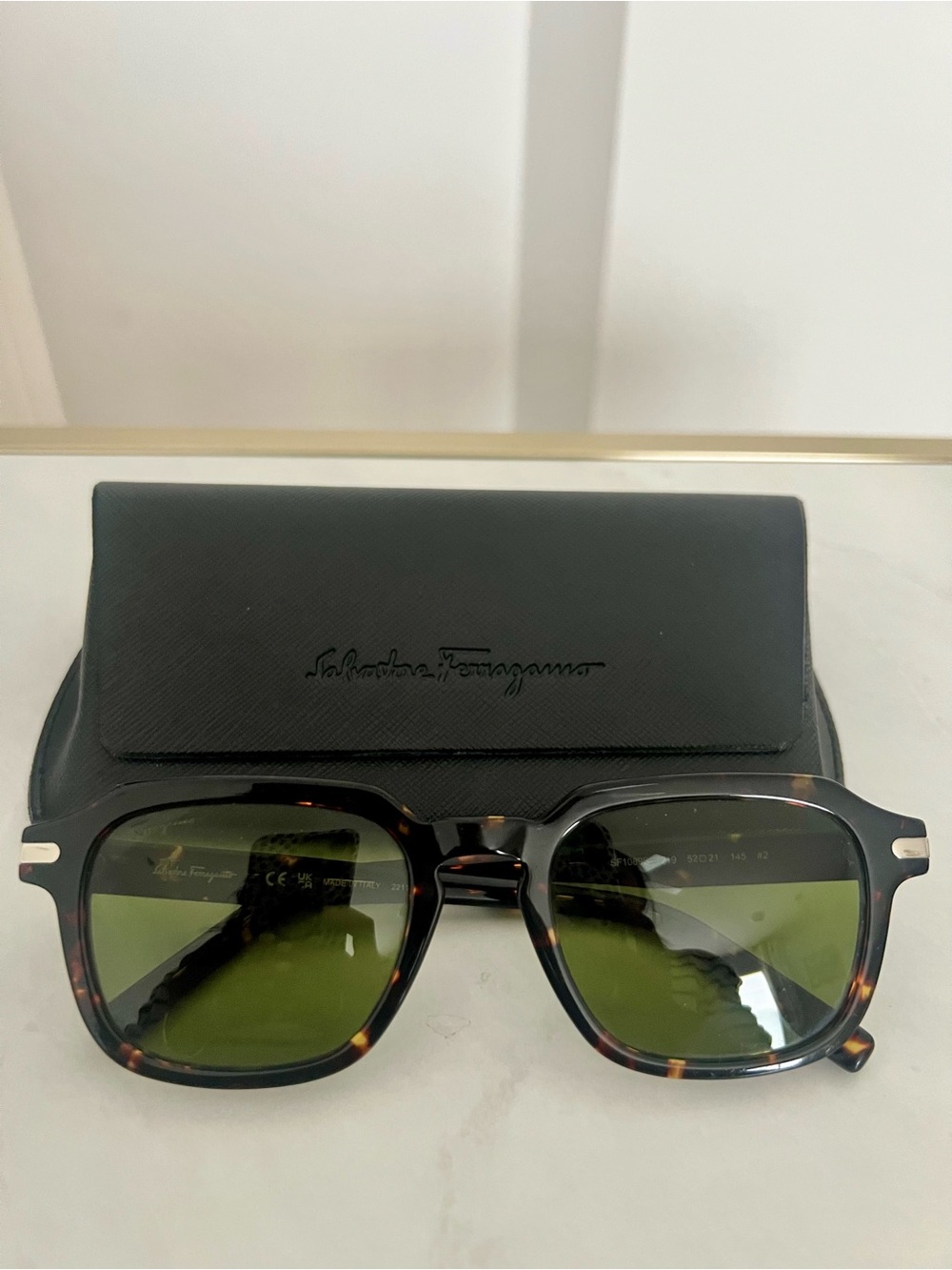 Salvatore Ferragamo Tortoiseshell Frame Sunglasses with Green Lenses